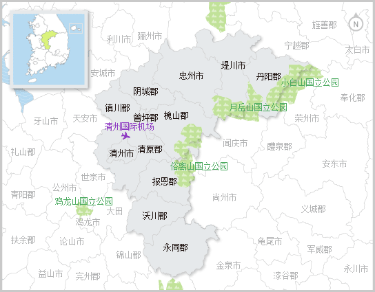 忠清北道位于韩国正中部