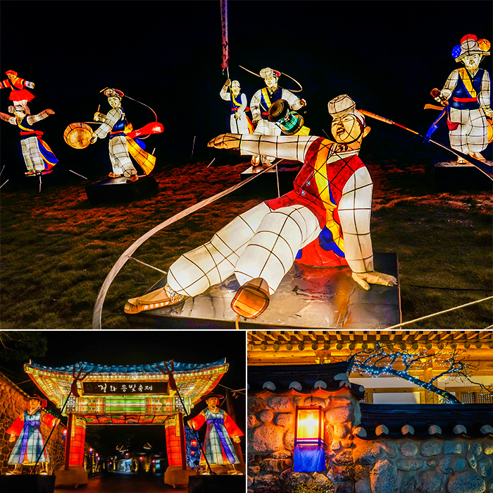 照片)四物游戏造型物(上图), 韩屋村全景(下图)