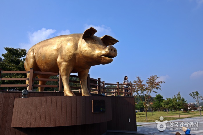 마이돈테마공원의 거대 황금빛 돼지