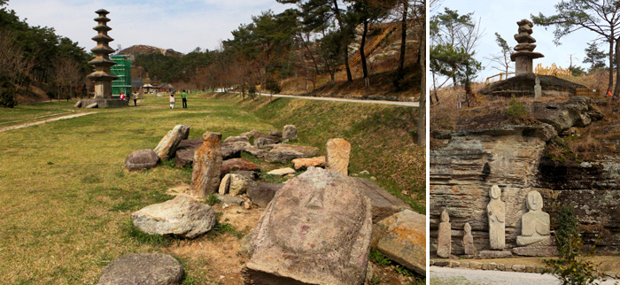 불상의 한조각 일 수도 있는 작은 바위덩어리들