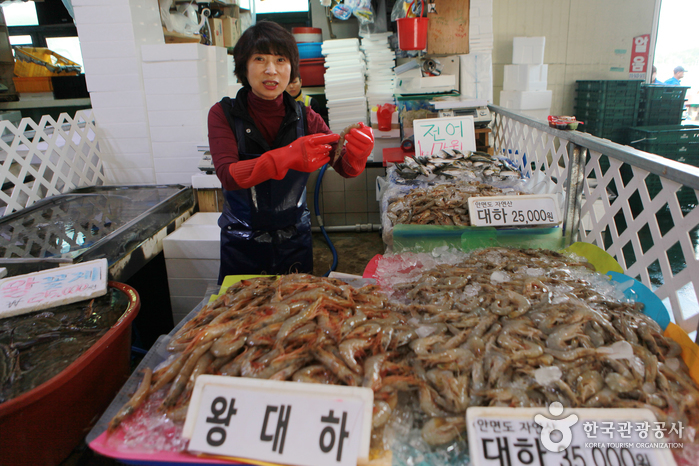 안면도 백사장항 수협. 대하를 저렴하게 살 수 있다.