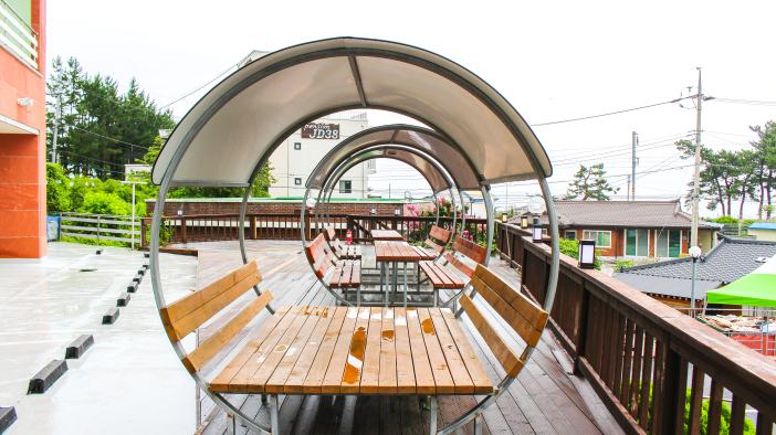 The barbecue area also boasts an ocean view.