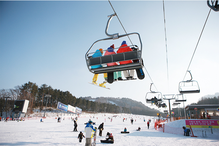 Lift in Ski-Resorts (oben), Ski-Ausrüstung und Grundstellung (unten)