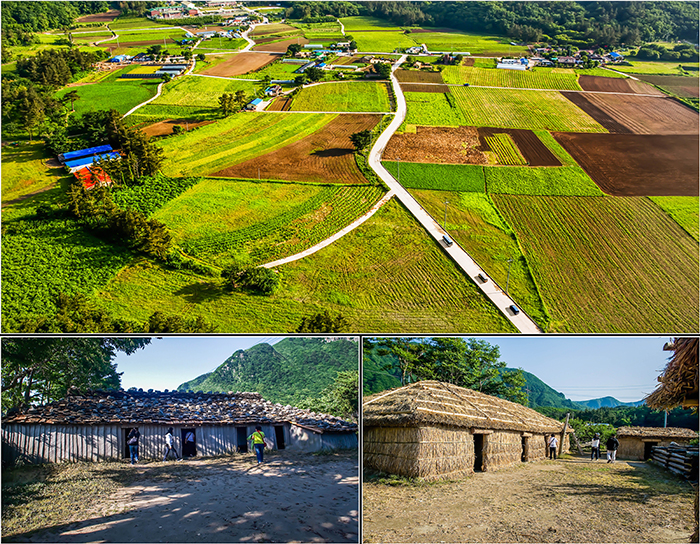 Fotos) Cuenca Nari (arriba) / Casa neowajip (abajo a la izquierda) / Casas tumakjip (abajo a la derecha).