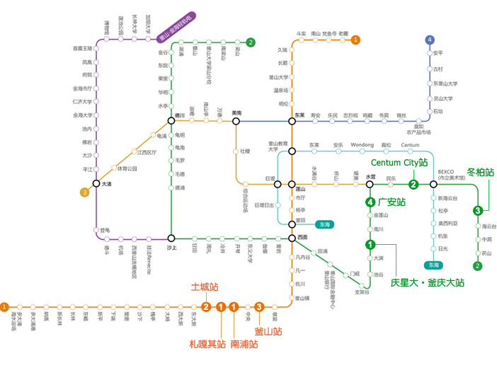 乘地铁出发的釜山一日游地图