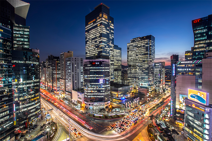 Vista nocturna de Gangnam.