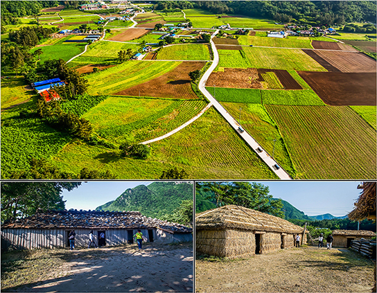圖片)羅里盆地全景(上圖)/ 木板瓦房(左下圖)/ 木屋(右下圖)