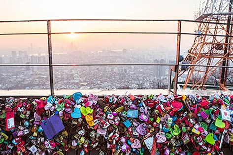 View of Namsan Seoul Tower and love locks