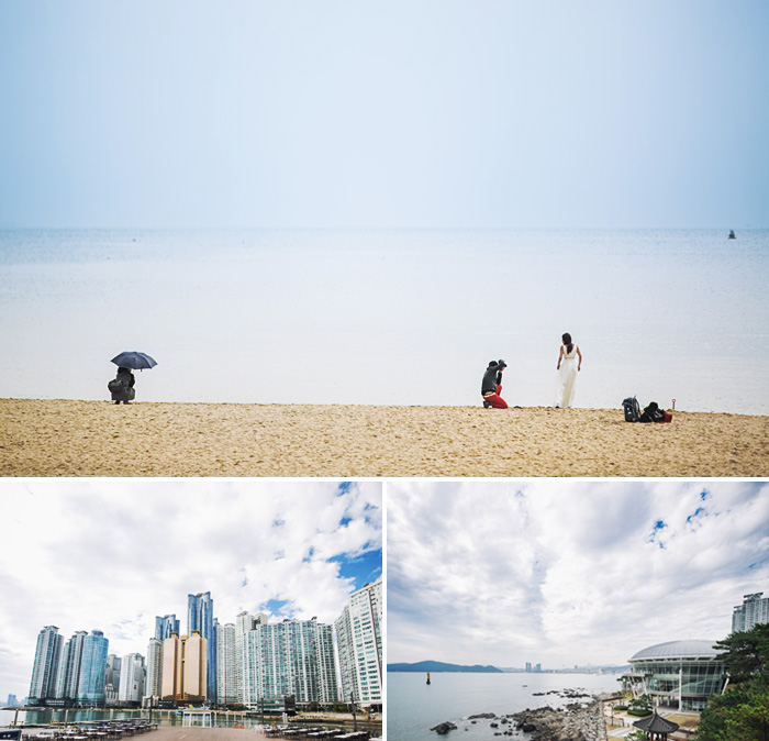 照片) 在海云台进行婚纱摄影的新娘(上) / 海上都市(下左) / 冬栢岛眺