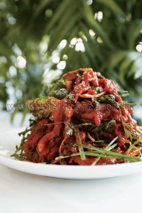 Seodae Hoemuchim (Seasoned Raw Fish with Vegetables) ,Food