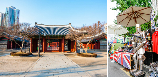 Photo: Dongmyo Shrine (left) / Dongmyo Flea Market (right)
