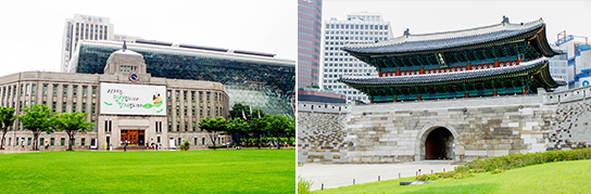 Photo: Seoul Plaza (left) / Sungnyemun Gate (right)