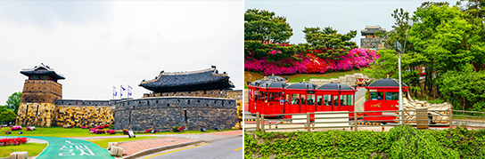 Photo: Suwon Hwaseong Fortress (left) & Hwaseong Train