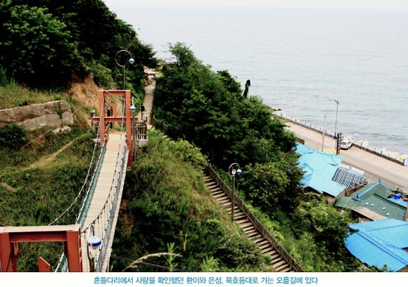 흔들다리에서 사랑을 확인했던 환이와 은성. 묵호등대로 가는 오름길에 있다