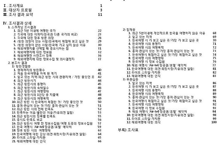 일본인의 한국여행에 관한 실태 조사 목차