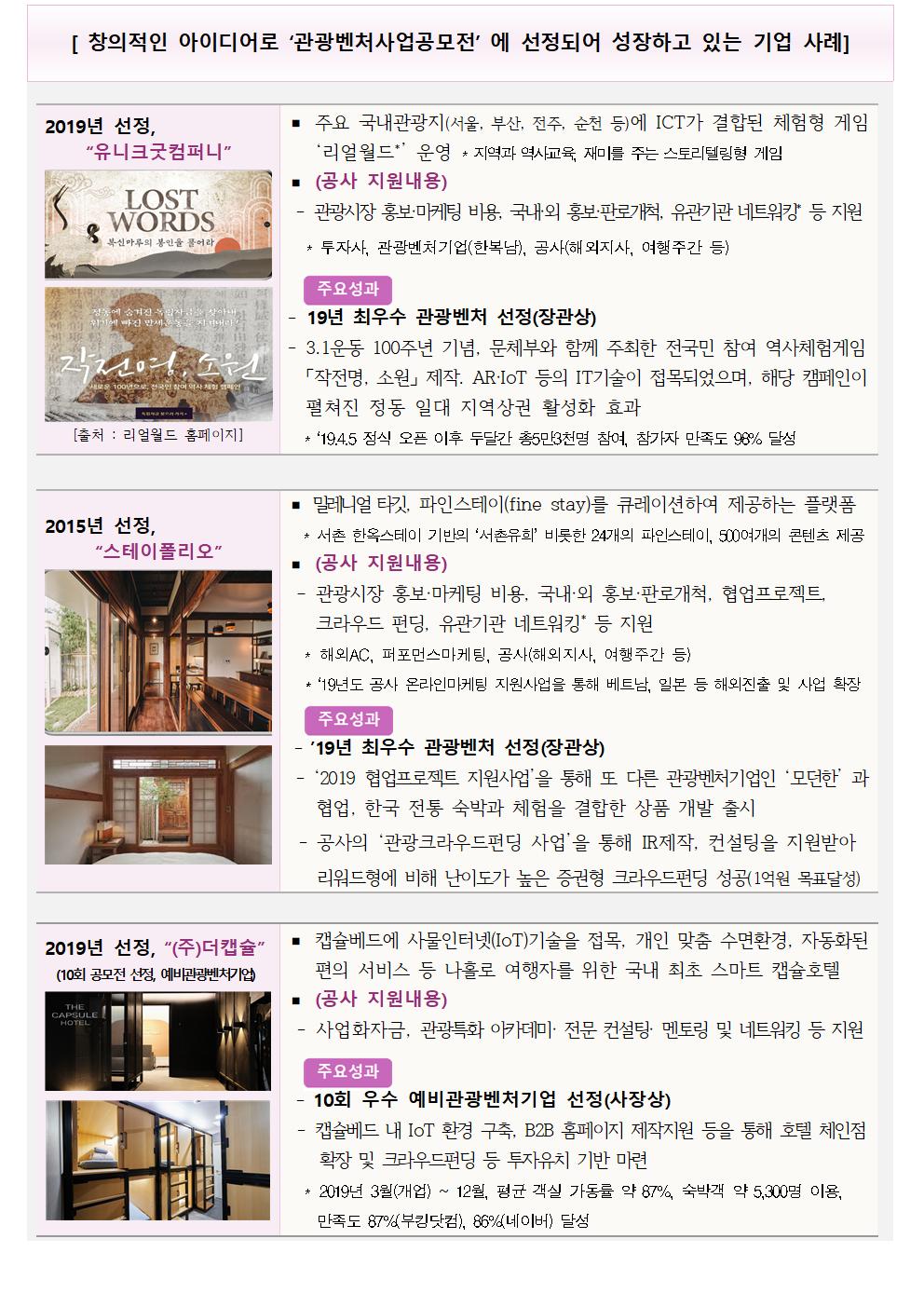 창의적인 아이디어로 ‘관광벤처사업공모전‘에 선정되어 성장하고 있는 기업 사례