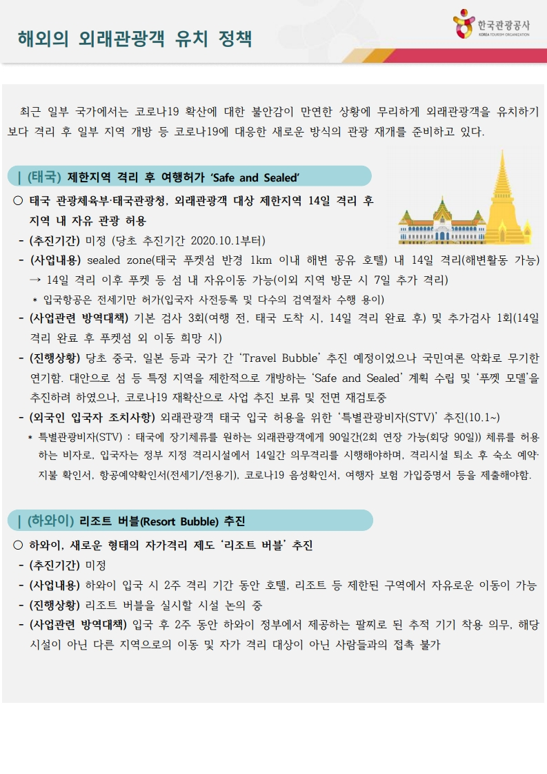 해외의 외래관광객 유치 정책 1