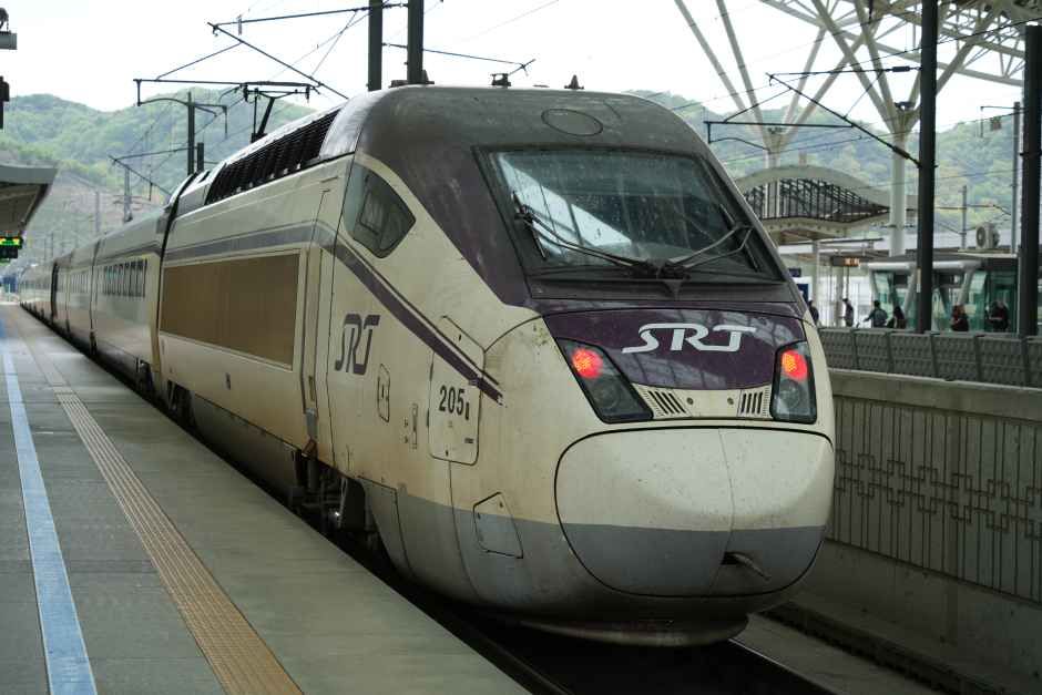 4番線入線の釜山発幸信・ソウル行きKTX40号と釜山発水西行きSRT330号