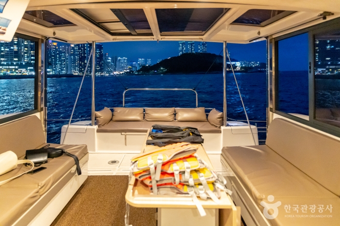 A look inside the yacht, where blankets and light refreshments are provided