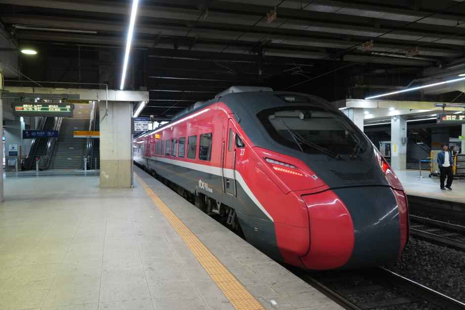 様々な列車が乗り入れる東大邱駅