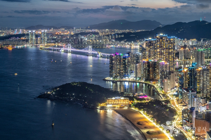 The night view of Haeundae as seen from X The Sky