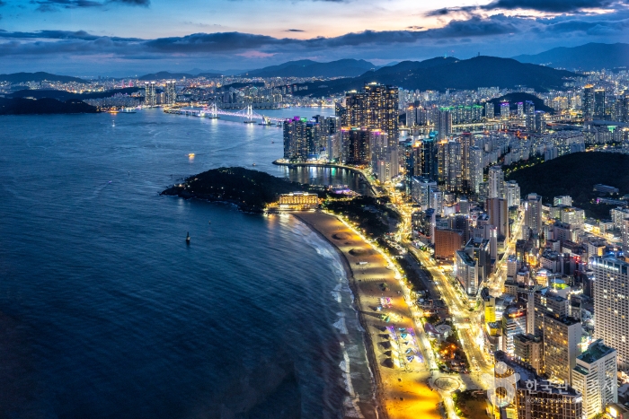 The night view of Haeundae as seen from X The Sky