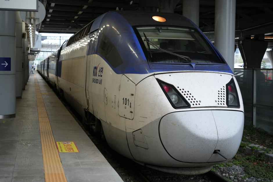 釜山駅に到着のソウル発KTX193号と水西発SRT349号