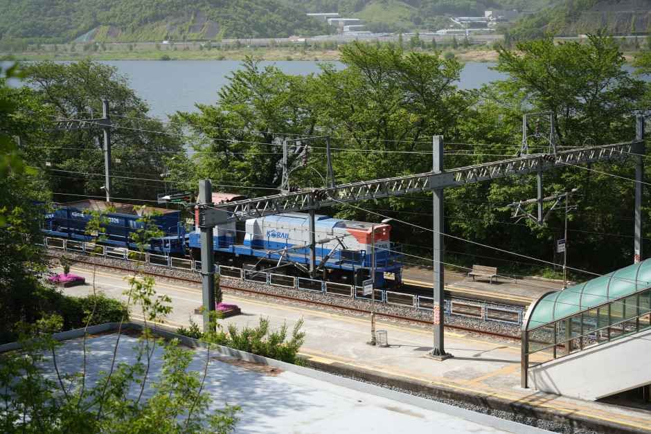 院洞駅を通過する伽倻発新昌原行き7067臨時貨物列車