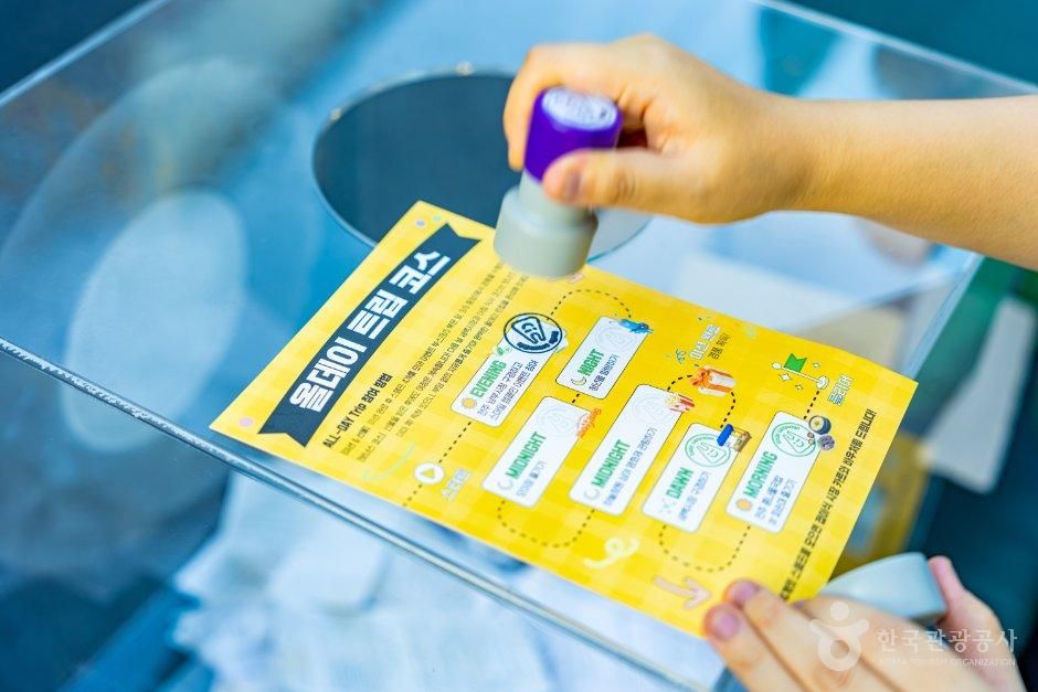 Collecting stamps at each stop