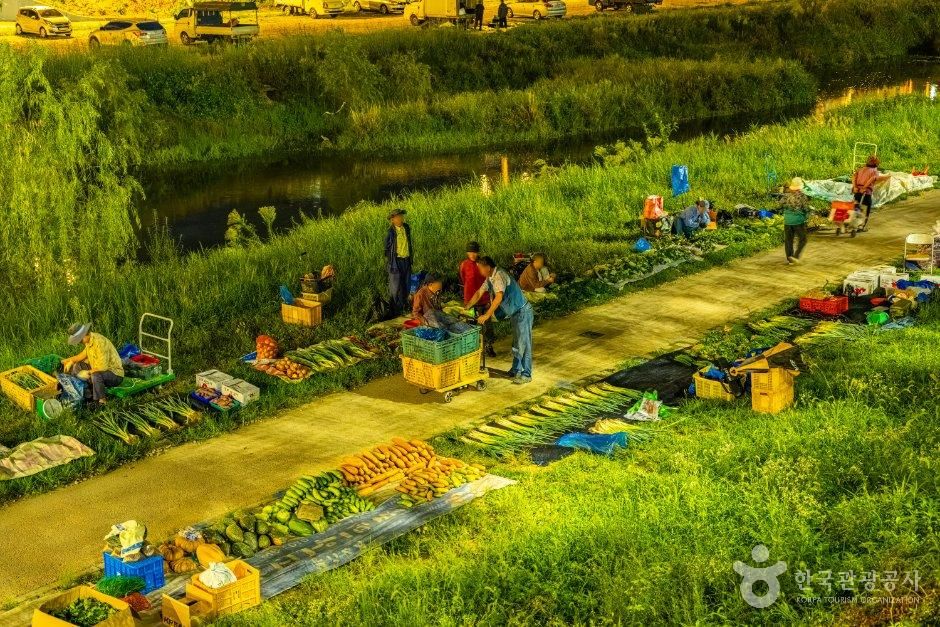 Merchants setting up the early morning market at 3 a.m.