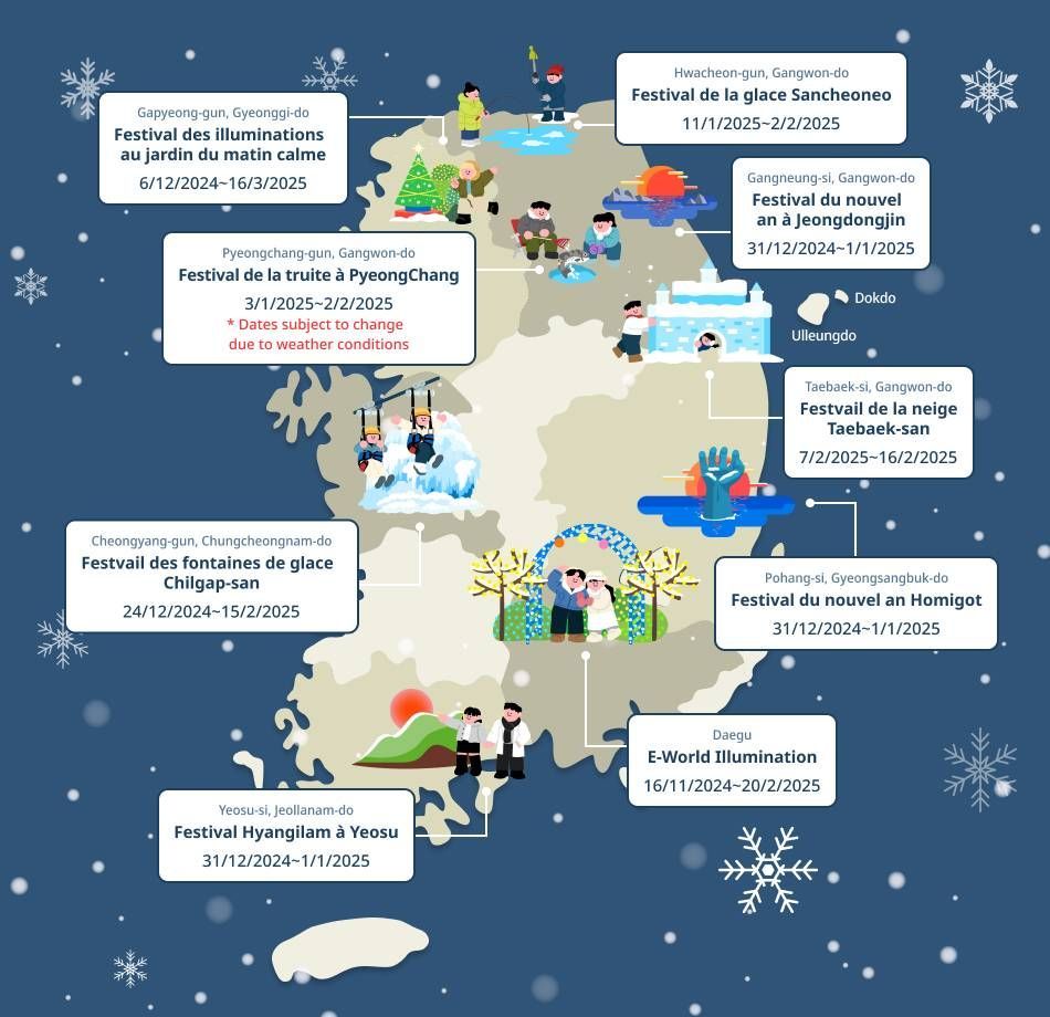 Carte des fesitvlas en hiver en Corée