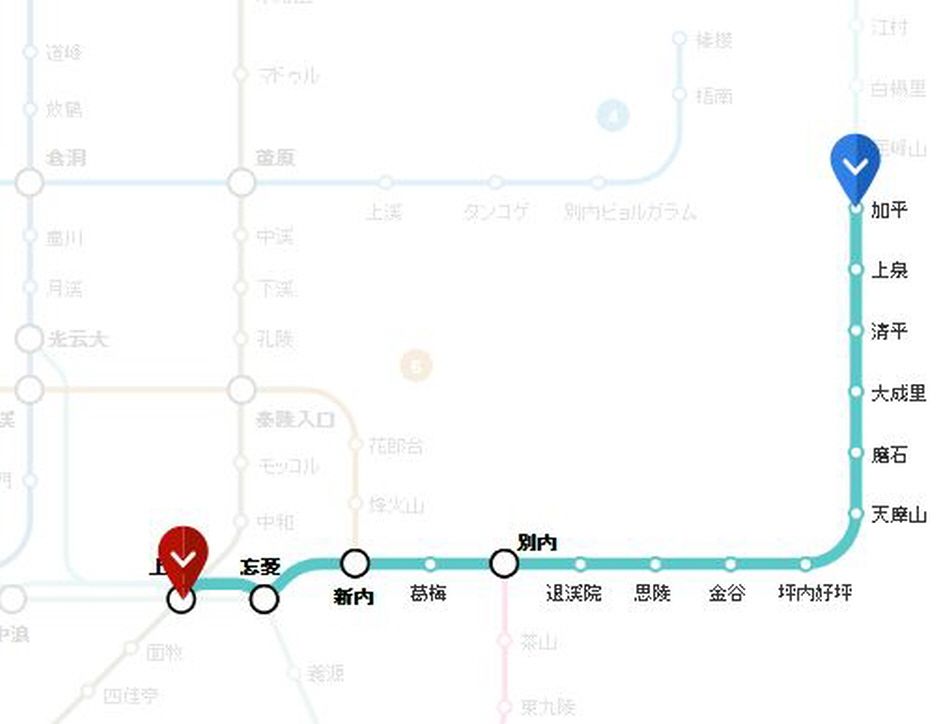 上鳳駅から加平駅まで京春線を利用する路線