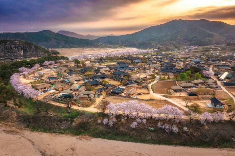 蛇行する洛東江に囲まれた韓国の古の文化と伝統が息づく村・安東河回村