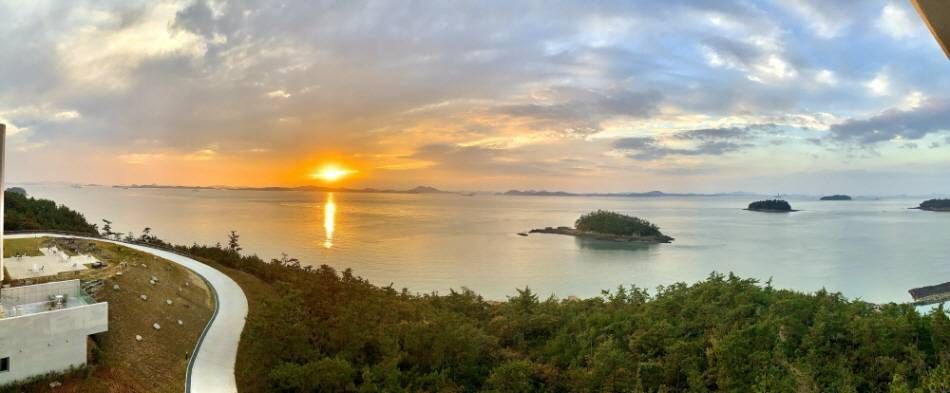 Sunset over the nearby islands