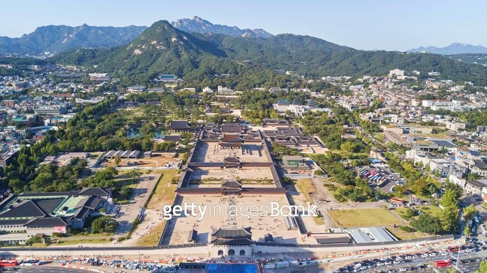 Aerial View of Gyeongbokgung Palace, Seochon, and Bukchon  