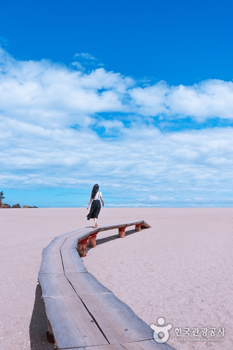 Instagrammable Deoksan Beach wooden boardwalk