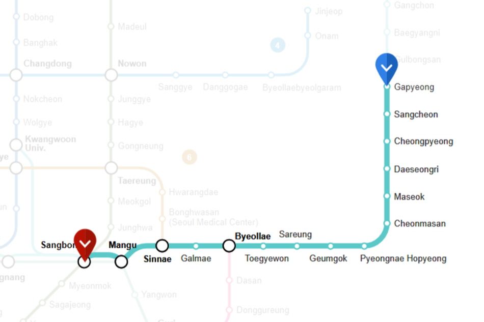 Sangbong Station to Gapyeong Station (Seoul Subway Gyeongchun Line)