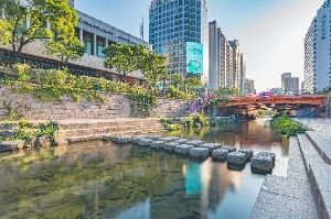 Cheonggyecheon Stream, an outdoor family place, in Seoul
