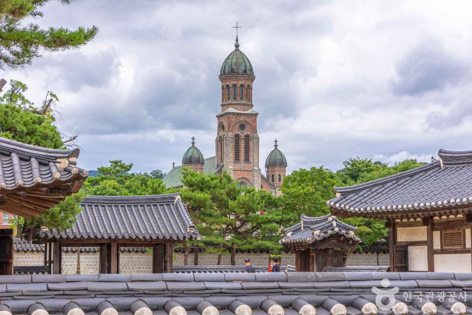 Jeonju Jeondong Catholic Cathedral as Seen from Gyeonggijeon Shrine